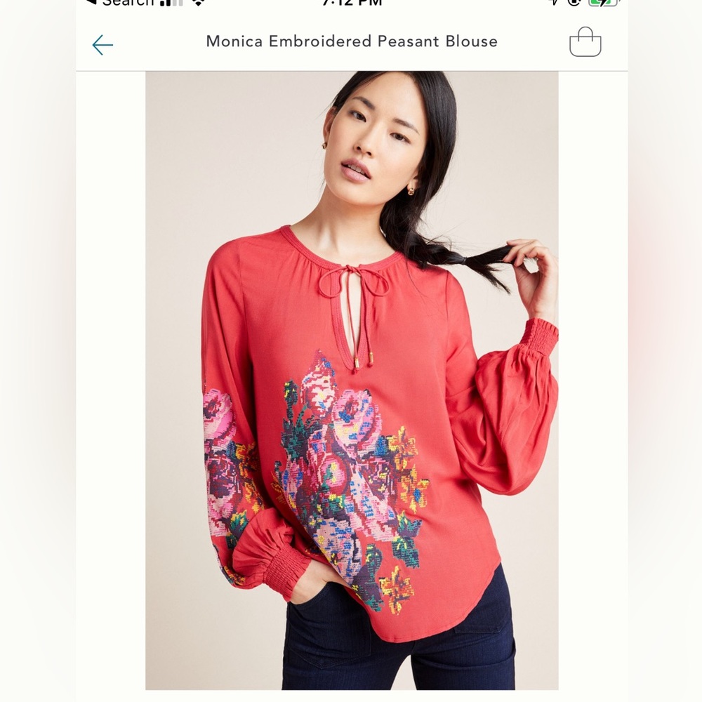 Anthropologie Monica Embroidered peasant blouse- XS RED